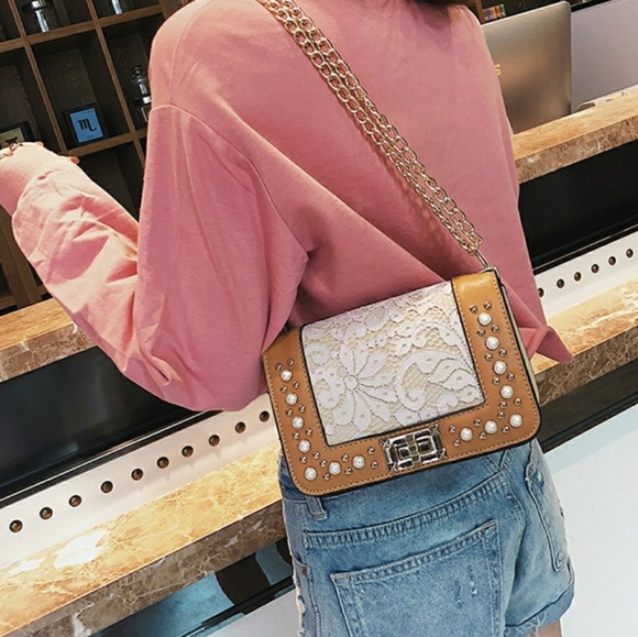 Studded Lace Detail Sling Purse - Picture 3 of 6